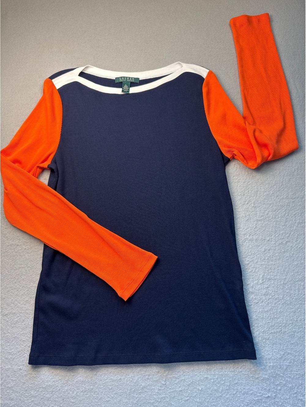 Lauren Ralph Lauren Long Sleeve Navy and Orange Colorblock Shirt XL